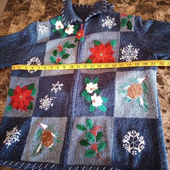 Tiara International Christmas Collection Blue Y2K Vintage Zip Up Sweater Jacket - Picture 14 of 16